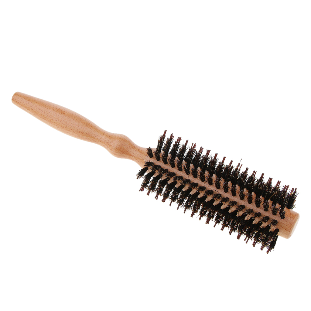 Round Brush Curling Hair Comb with Natural Wooden Handle Salon Hair Styling