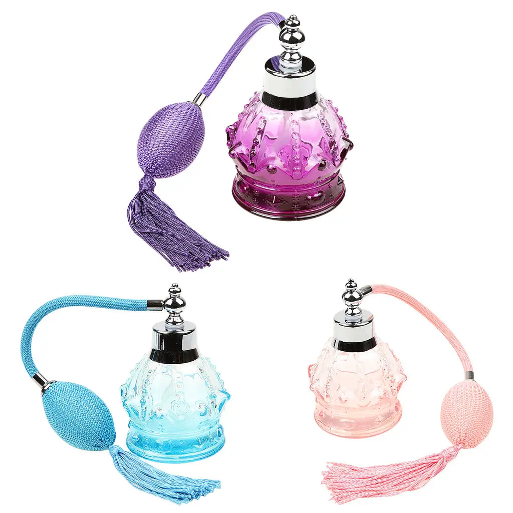Perfume Atomiser Empty Bottles 100ml Vintage Crystal Bulb Style Refillable, 3 Color to Choose-,Blue,Pink