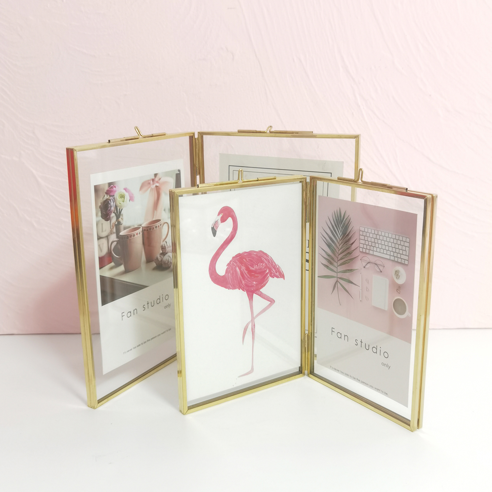 Vintage Gold Picture Frame Two Sided Photo Frames Display Holder with Chain