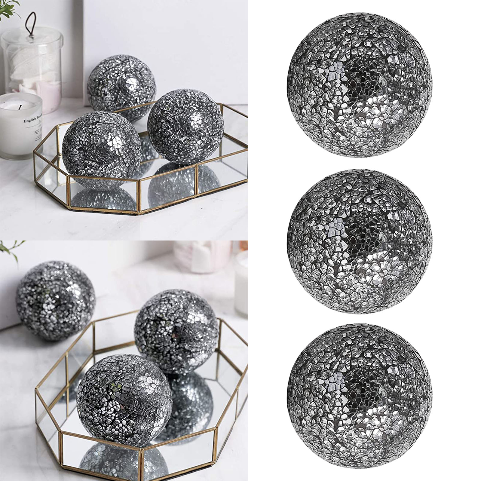 3x Mosaic Sphere Decorative Balls 4