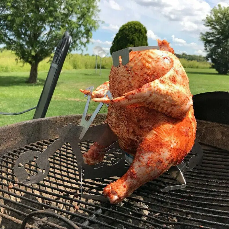 American Motorcycle BBQ Stand Portable Chicken Stand Beer Stainless Steel Grill Beer Chicken for Grill Chicken Holder Chicken Roasting Rack Barbecue Stand Beer Can Chicken Holder 