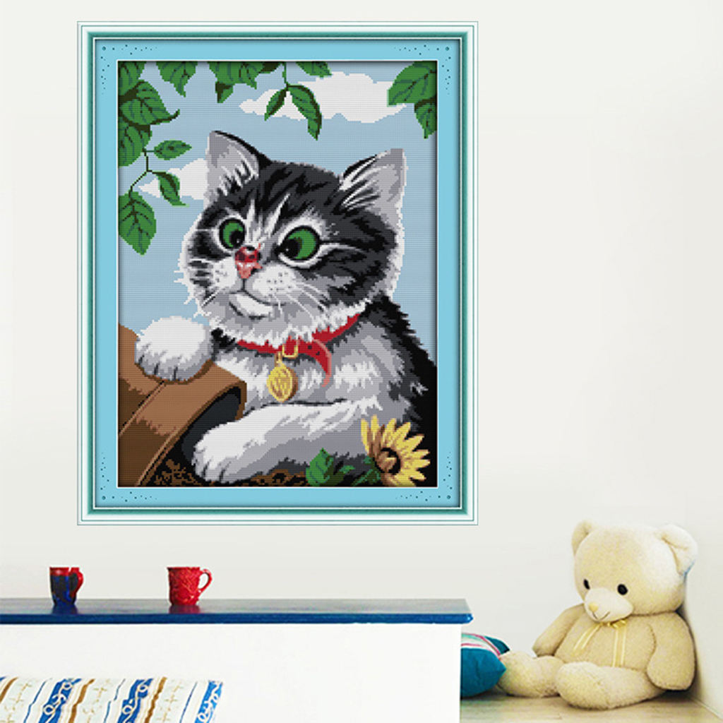 1 Set Cross Stitch Starter Kit with Little Cat Pattern for Embroidery Lovers
