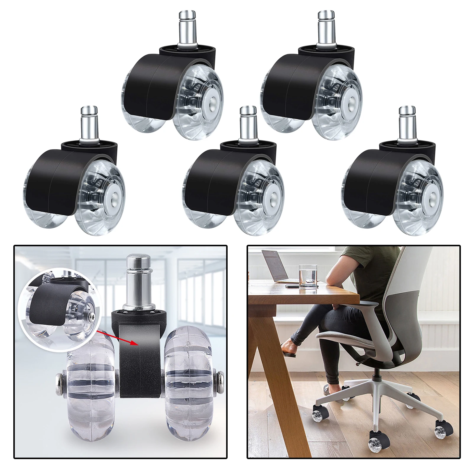 5 Pcs Replacement Heavy Duty Computer Swivel Office Chair Caster Wheels Set Floor Rollers Furniture Accessories