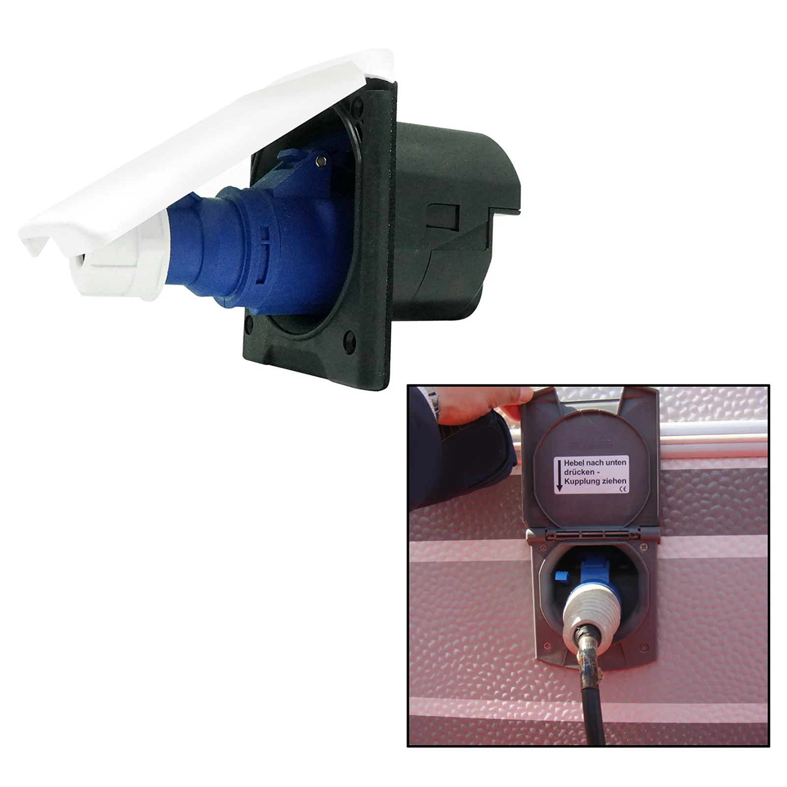 Trailer Camper RV External Power Outlet Plug & Socket 220V 16A With Cover, Waterproof