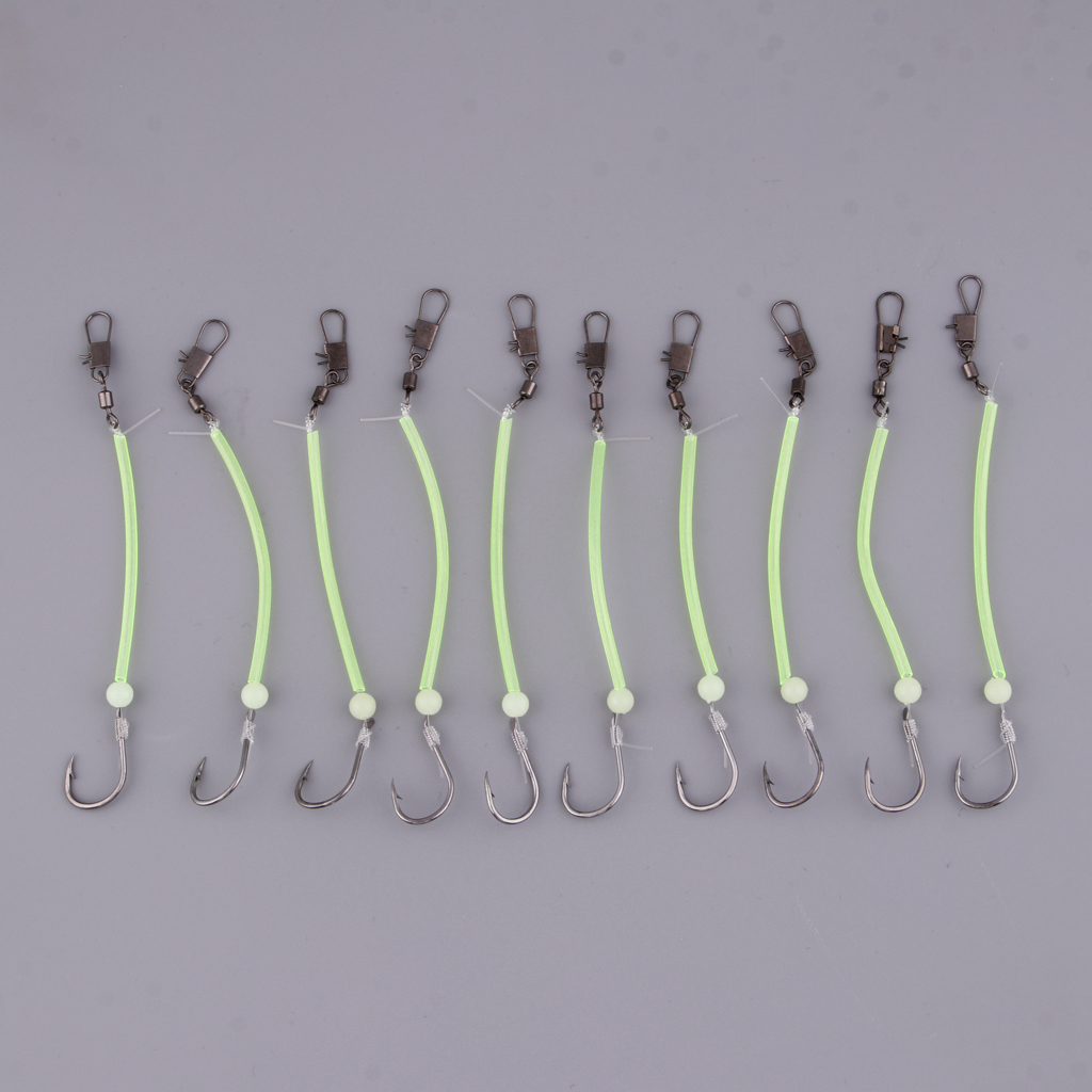 10pcs Sea Fishing Rigs Hooks String Hook with Luminous Tube Glow in Dark Fishing Tackle