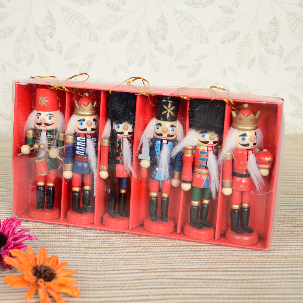 Set 6pcs Wooden Nutcracker 12cm for Desk Ornaments Decor Toys