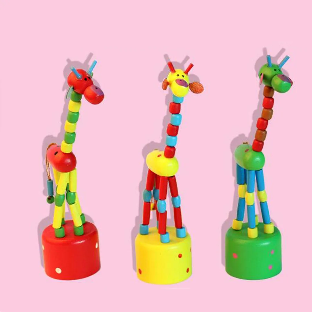 Newest Kids Intelligence Toy Dancing Stand Colorful Rocking Giraffe Wooden Toy 