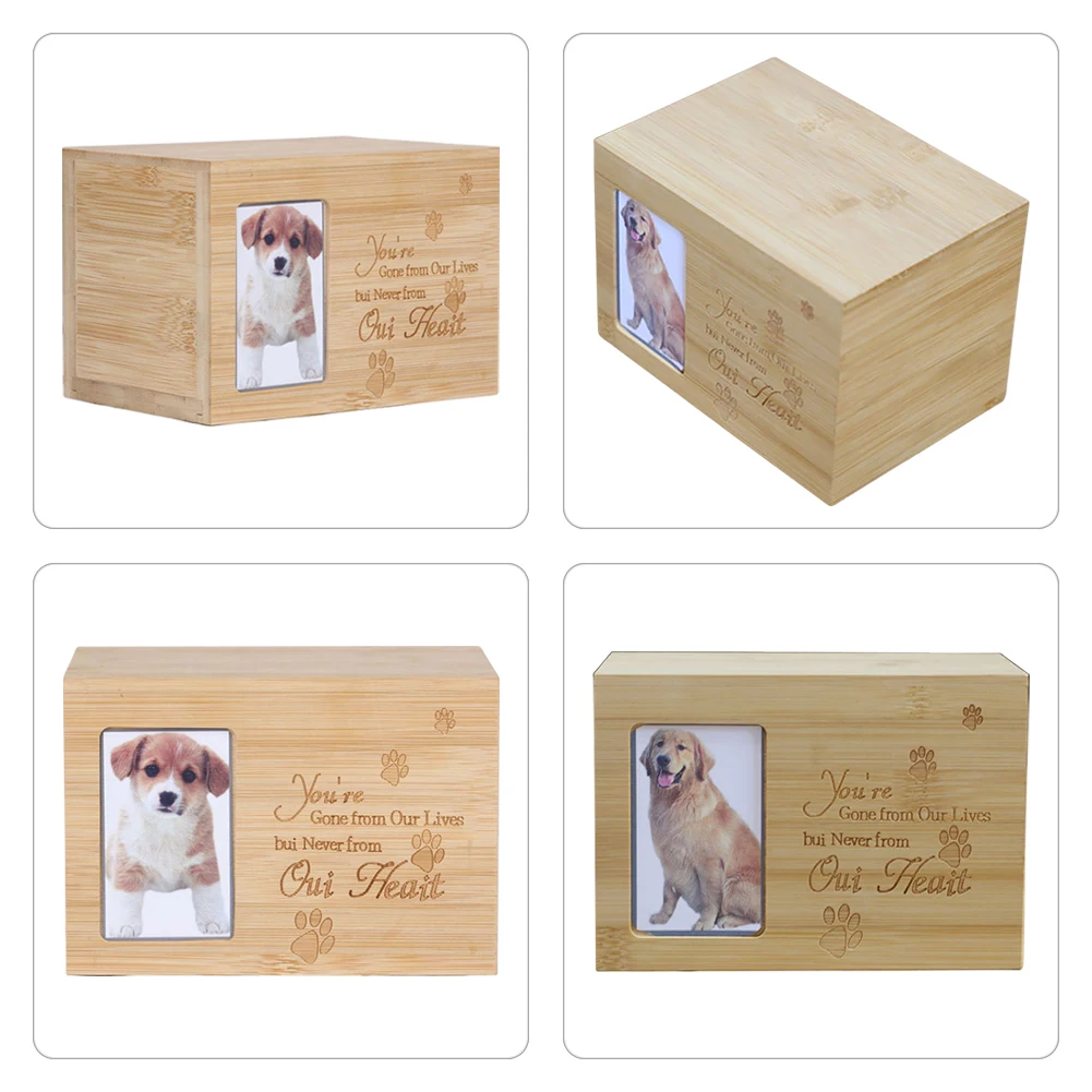 Bamboo Photo Cremation Urn for Dogs Doggie Memorial