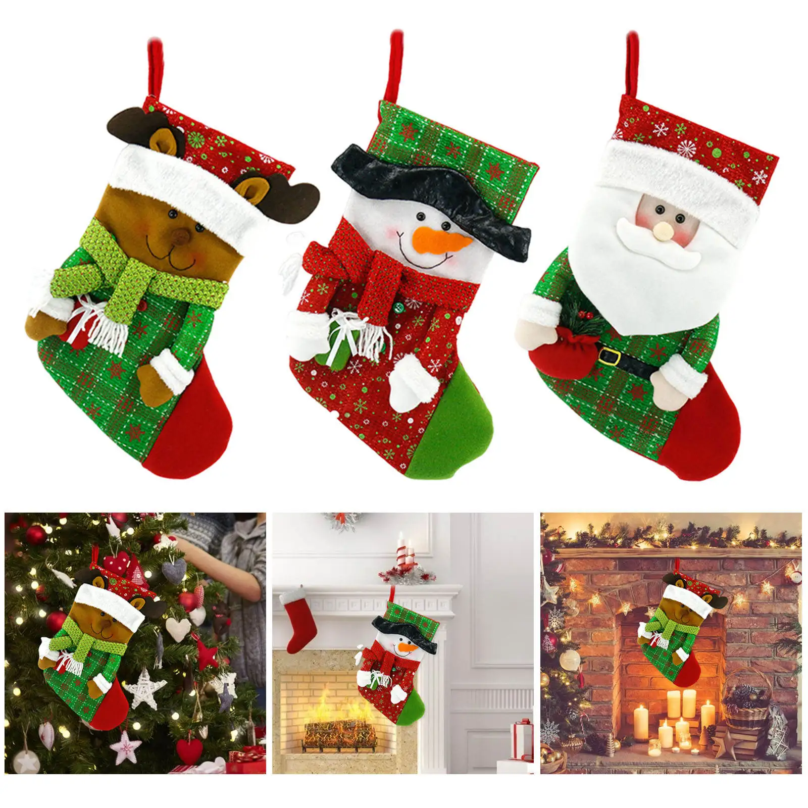 Classic Red and White Santa Plush Christmas Stockings Gift Bag Family Hanging Ornaments Xmas Holiday Fireplace Decorations