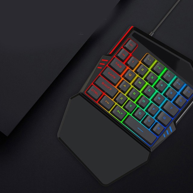 U2JE-teclado pequeño con retroiluminación RGB, Accesorio luminoso de una  sola mano para videojuegos, teclas multimedia y Dial clásico, color negro,  35 teclas - AliExpress