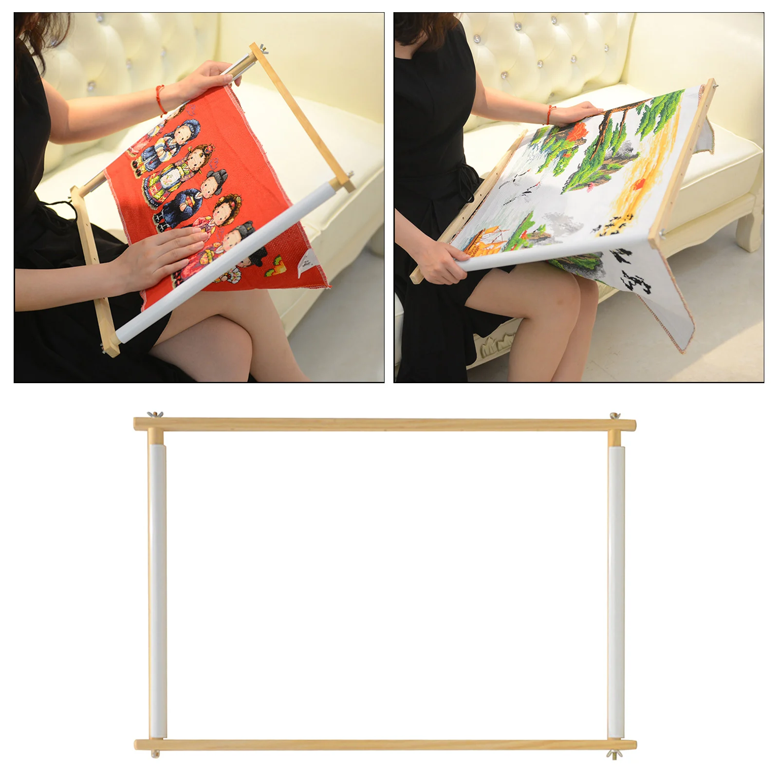 Rectangle Wooden Tapestry Scroll Frame Embroidery Silk-painting Frame Cross Stitch DIY Craft Sewing Quilting Silk-painting Tool