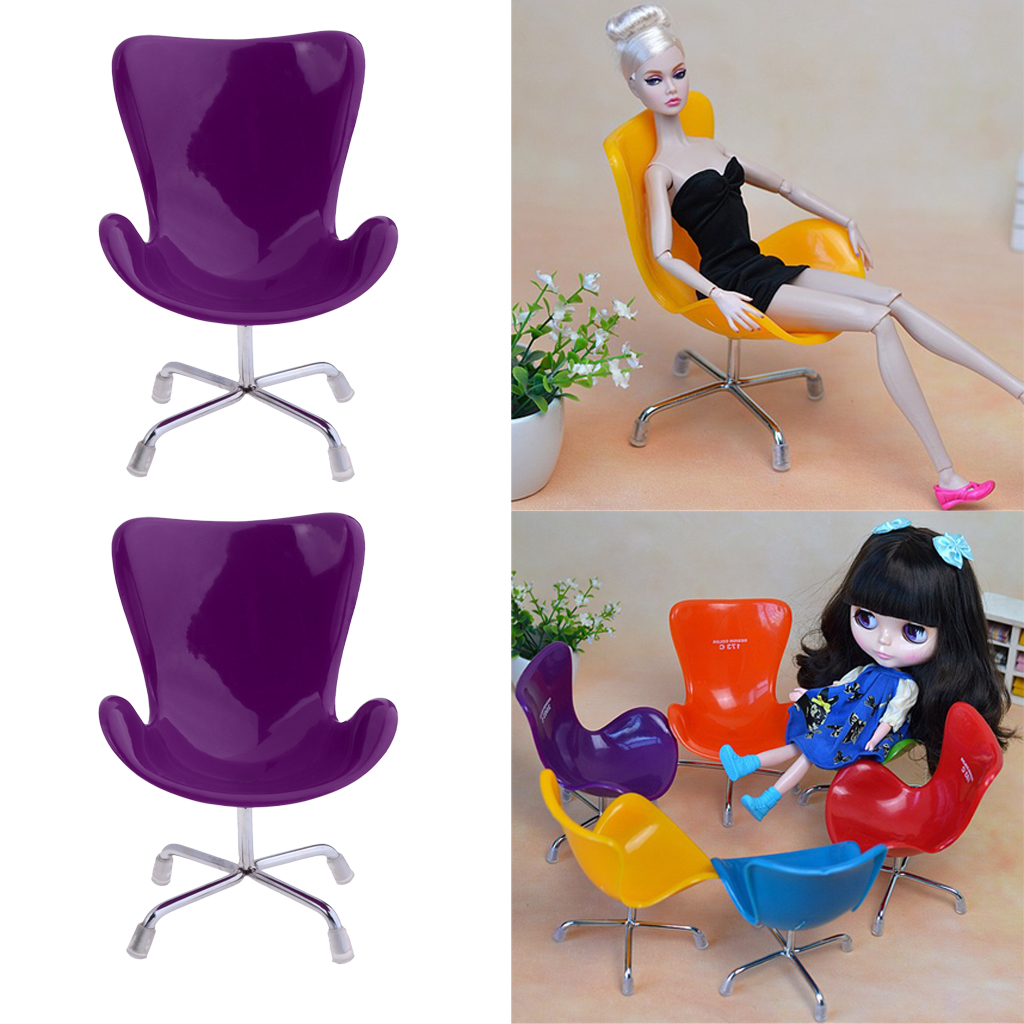 2 pcs 1/6 Dolls House Miniature Furniture Swan Chair Office Chair for   for Dollhouse Accessories Purple
