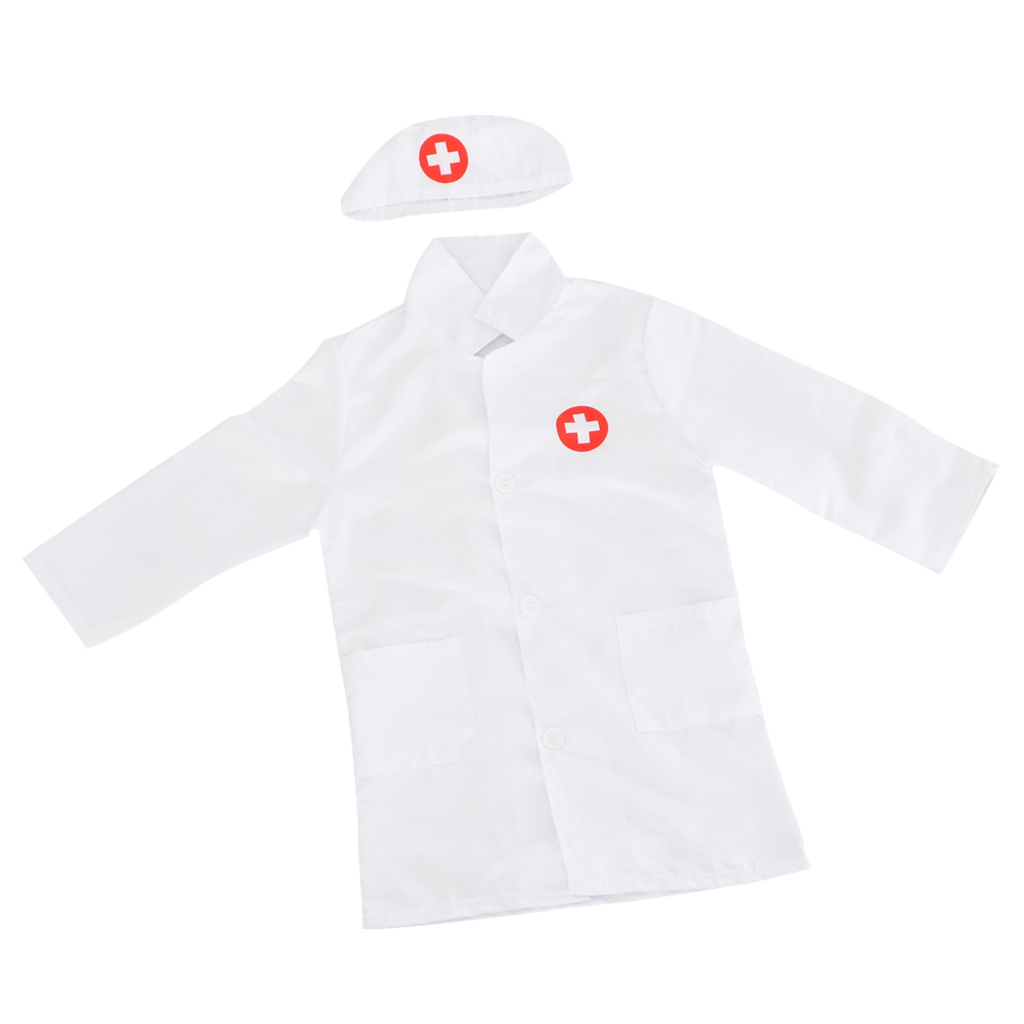 Unisex Kids Boys Girls Doctor Surgeon Halloween Cosplay Dress up Coat with Cap Nurse Play Tools Set Outfits