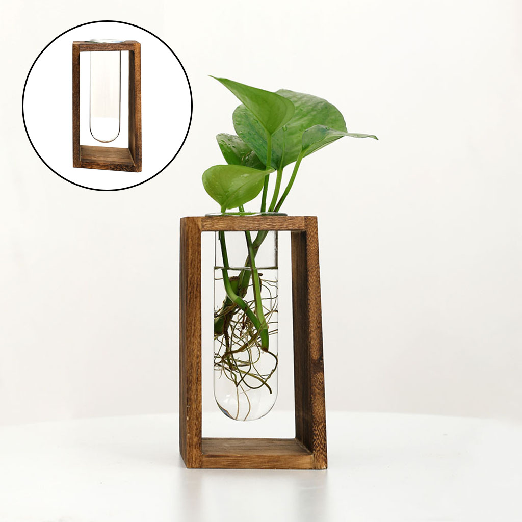 Wooden Stand Hydroponic Vase with Test Tube Rack Desktop Decoration for Plants Home Office Garden Wedding Propagating Plants