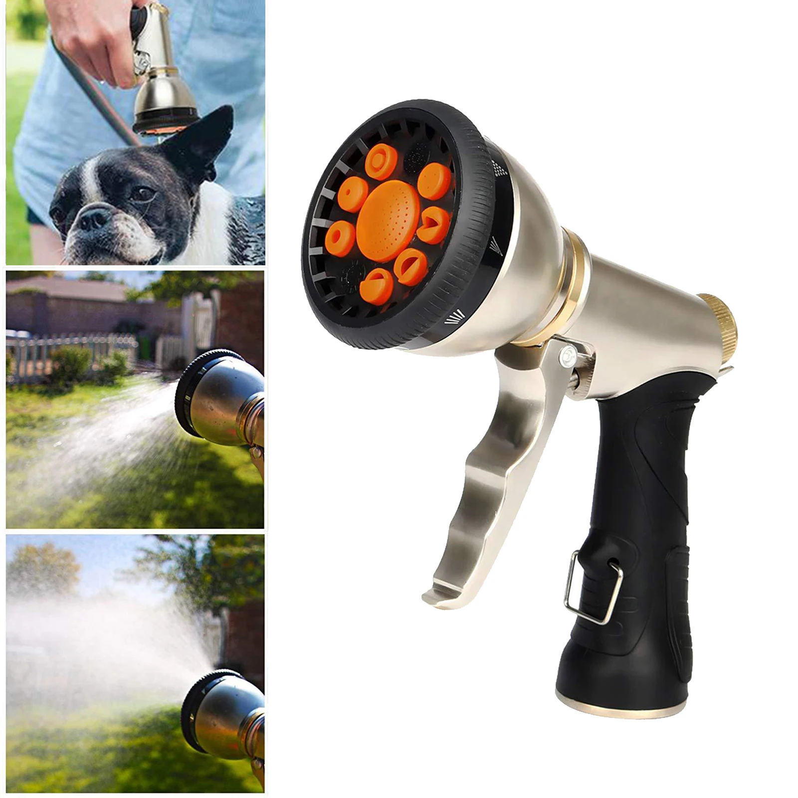 Metal High Pressure Jet Garden Water Hose Spray Nozzle EU-based 9 Adjustable Spray Modes, Durability Leak-Proof