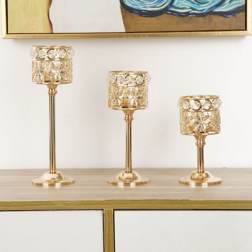Modern Candlesticks Luxury Transparent Pillar Gold Metal Iron Crystal Candle Holder for Bar Anniversary Table Centerpiece Decor