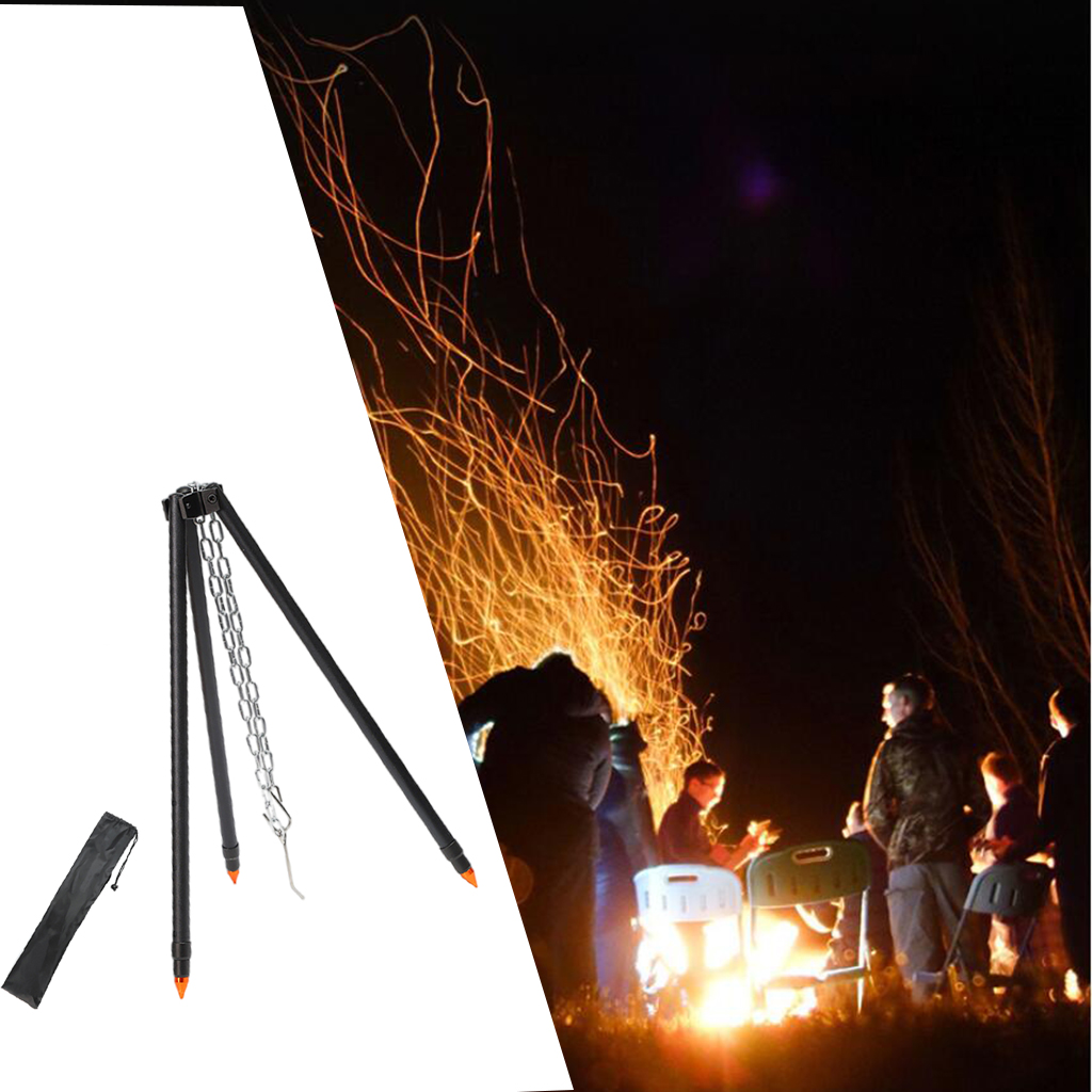 Camping Tripod Campfire Adjustable Grill Tripod Cooker Campfire Grill Pot Stand Tripod Cooking Hanger Chain for Outdoor Camping