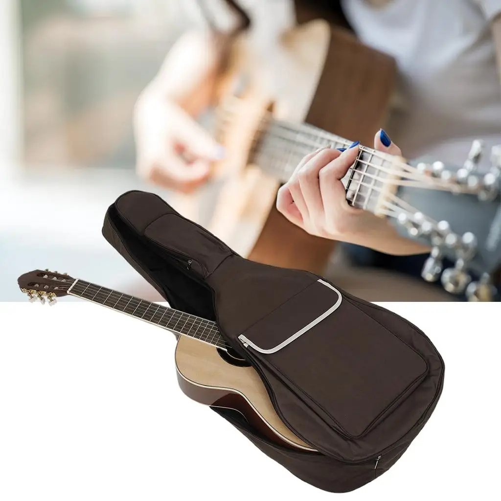 Caja De La Guitarra Guitarra Gig Bag Bolsa Clásica Acústica Funda Tamaño Completo 40 41 Pulgadas Acolchado Protector Impermeable Cubierta Negro 