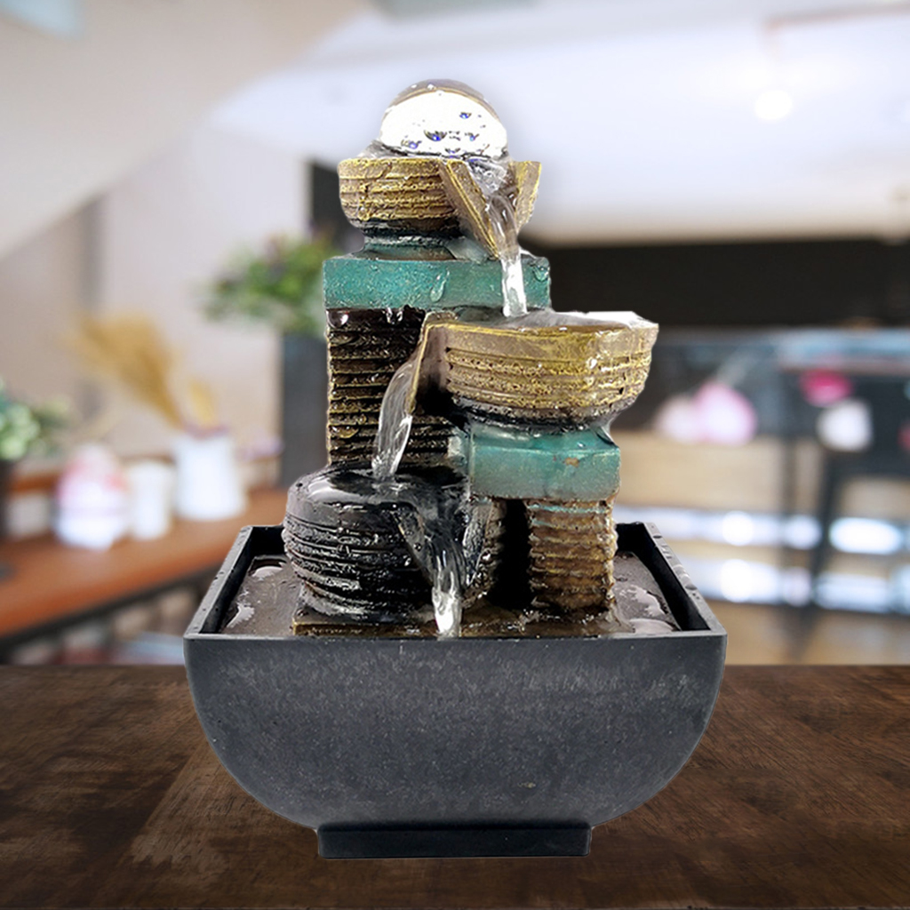 Tabletop Water Fountain Feng Shui Relax With Lights Home Bedroom Decor