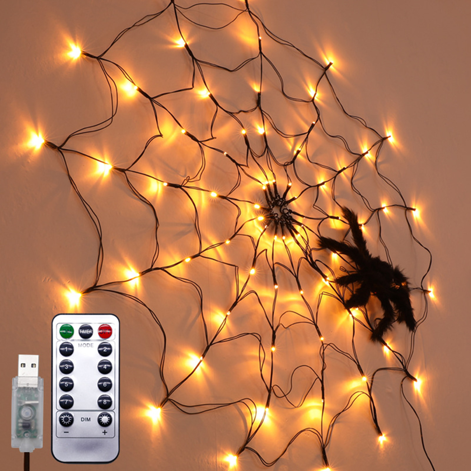 Sala de Estar Aranha Halloween Árvore Cerca Terraços Lâmpada Pendurada Quarto Festival Decoração Led Web Luz 4 Led aranha web luz halloween árvore cerca