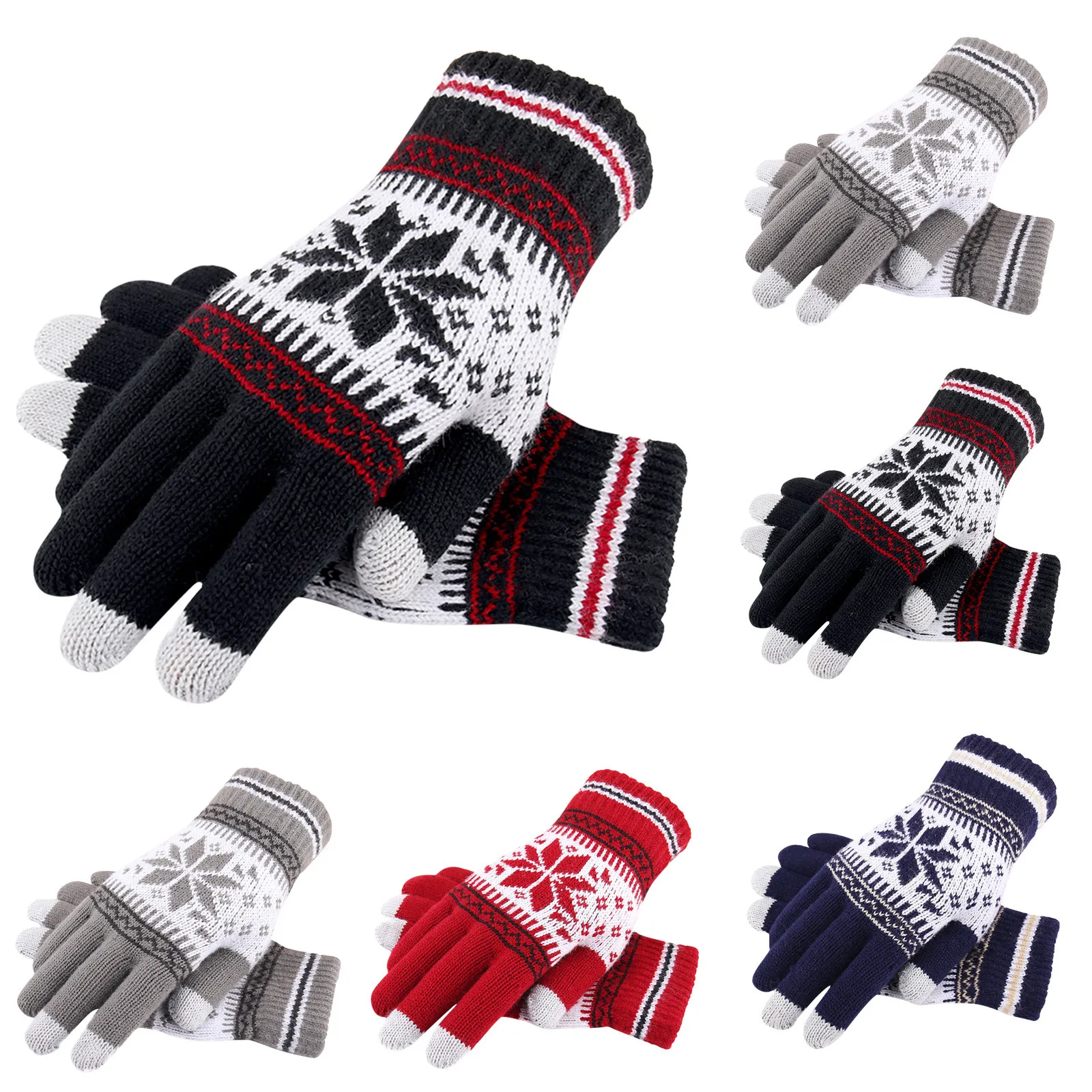 Winter Adult Men Women Snowflake Printing Gloves Creative Fashion Mobile Phone Touch Screen Knitted Gloves Thick Warm Guantes thermal gloves mens