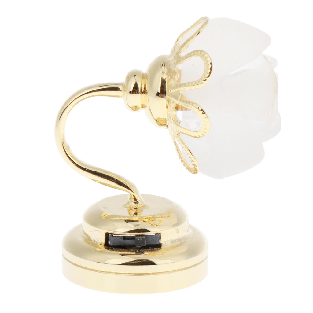 Dollhouse Miniature Rose Shape LED Desk Lamp with Gold Base Life Scene Decor