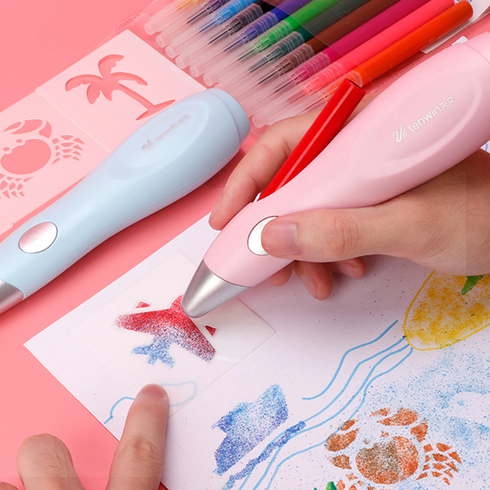 Cordless Electric Airbrush Marker Set Watercolor Paint Pens for Kids Adults