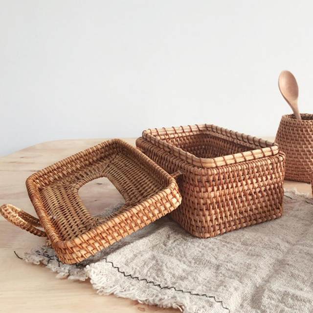 Boîte à Mouchoirs Rotin Marron - 23x13x9cm, Décoration Naturelle