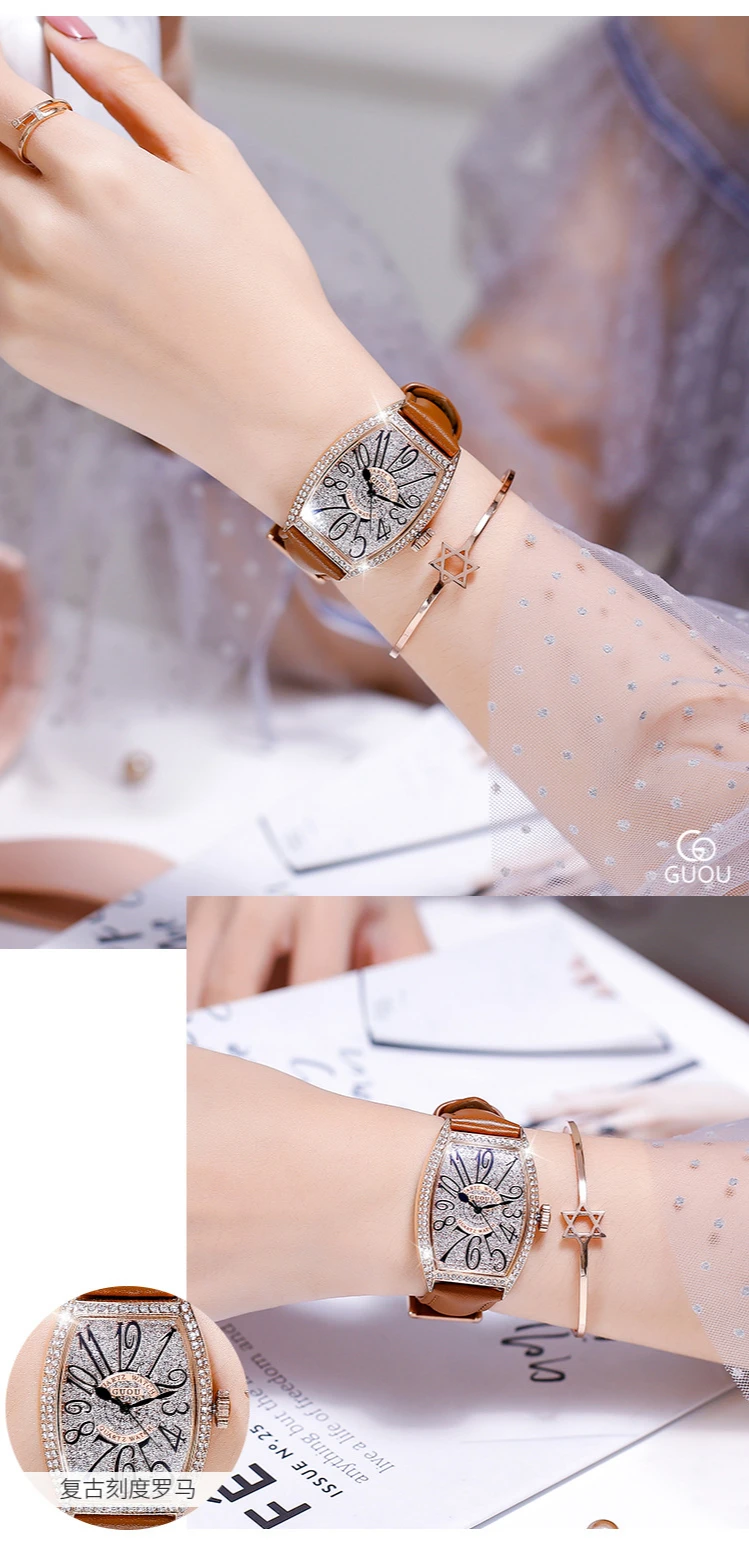 Relógio feminino grande mostrador na moda diamante