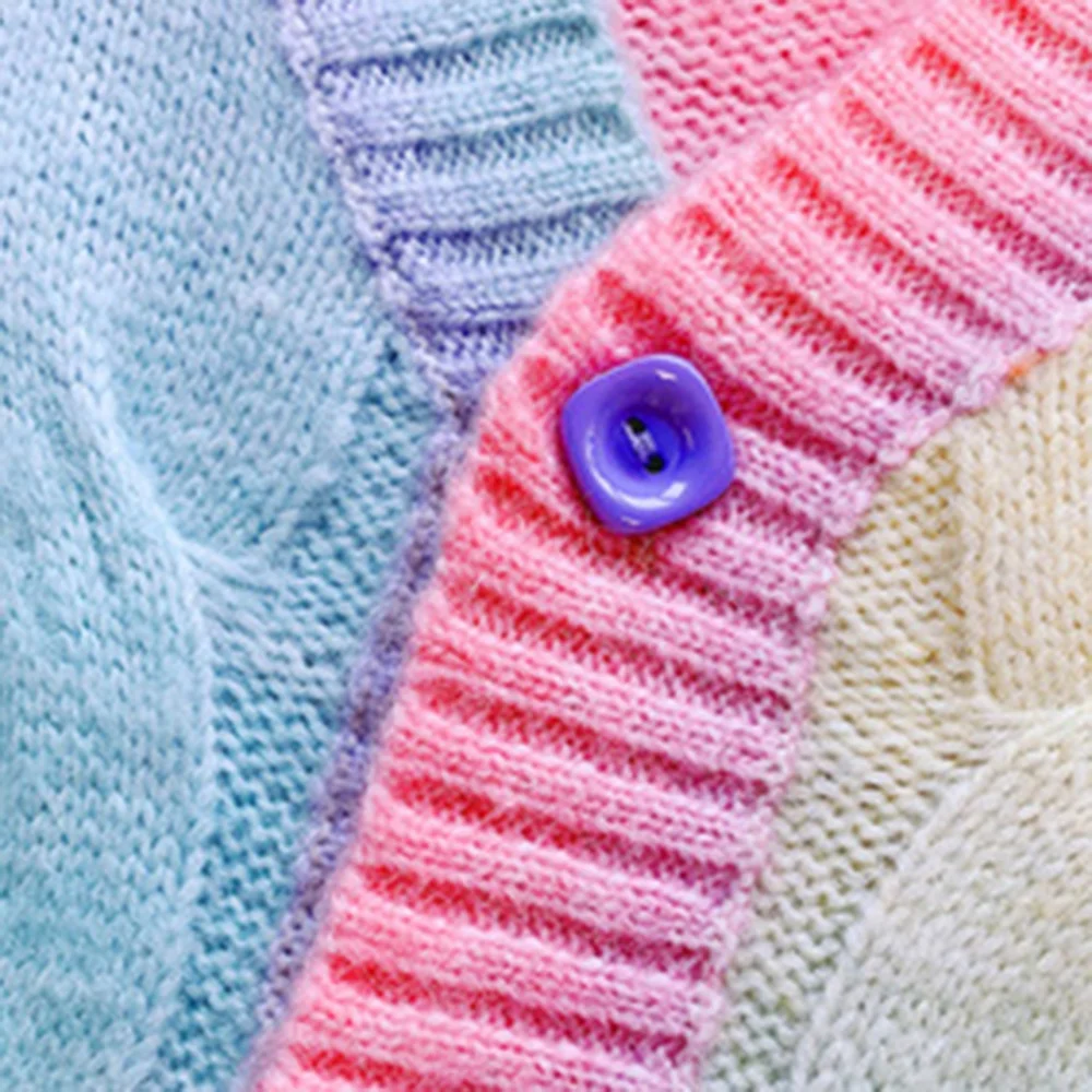 Cardigã de malha arco-íris para meninas, suéter