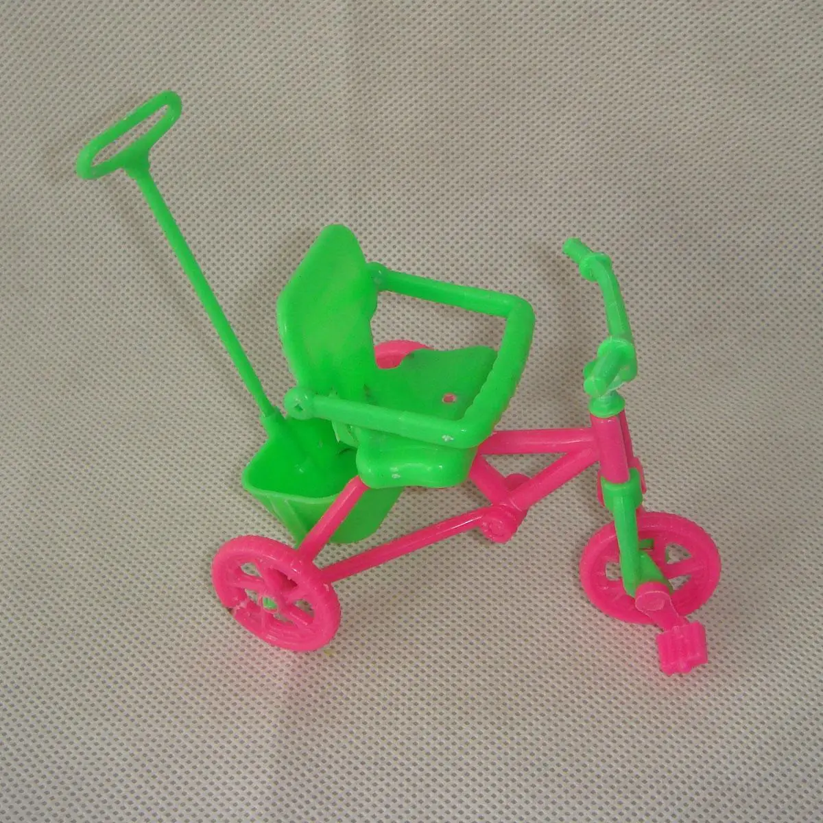 Pink Green Bicycle Stroller for Dollhouse Tricycle with Handle