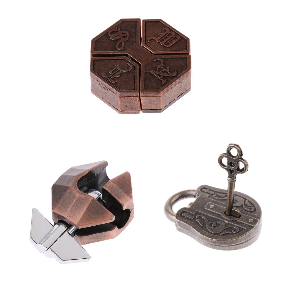 3x Vintage Lock Puzzles Brain Teaser Kids Mind Game Toy IQ Test Magic Trick
