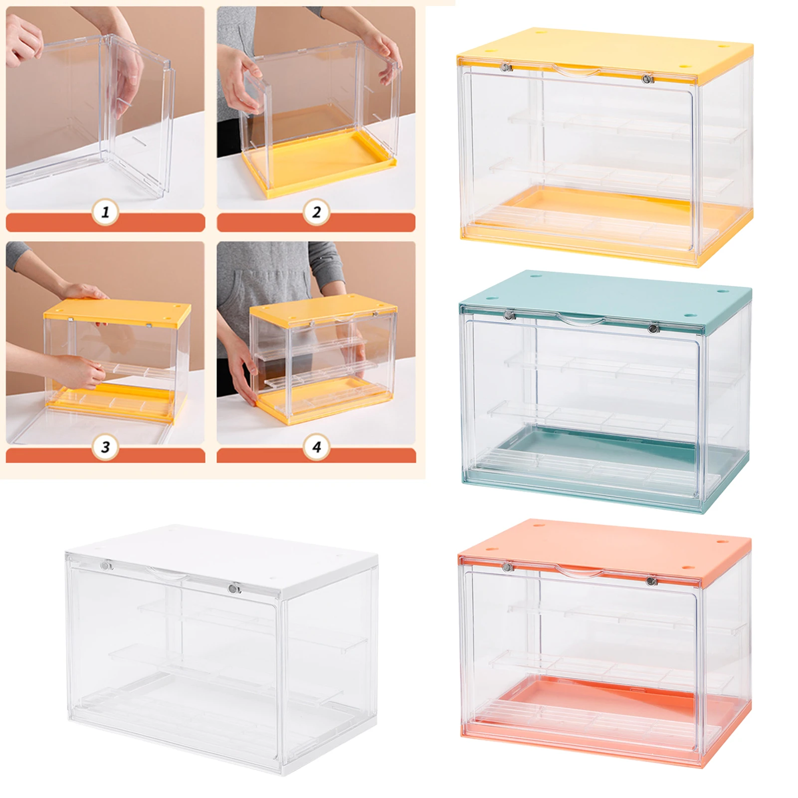 Stackable Clear 3 Layer Action Figure Display Case Dustproof Showcase for Doll Action Figure Diecast Car Models Shelf Organizer