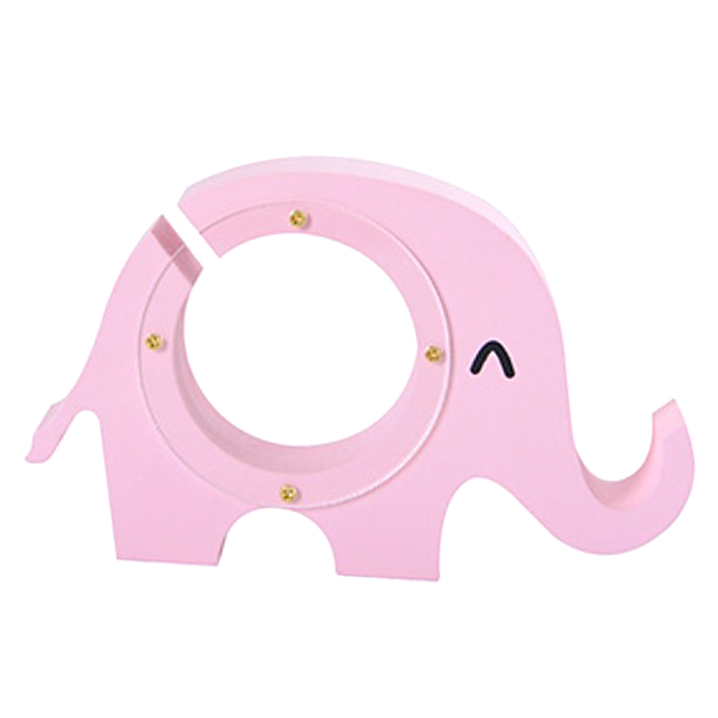 Creative Design Animal Elephant Money Bank Coin Cash Saving Box Wood Ornament,Also Cell Phone Stand ~Pink