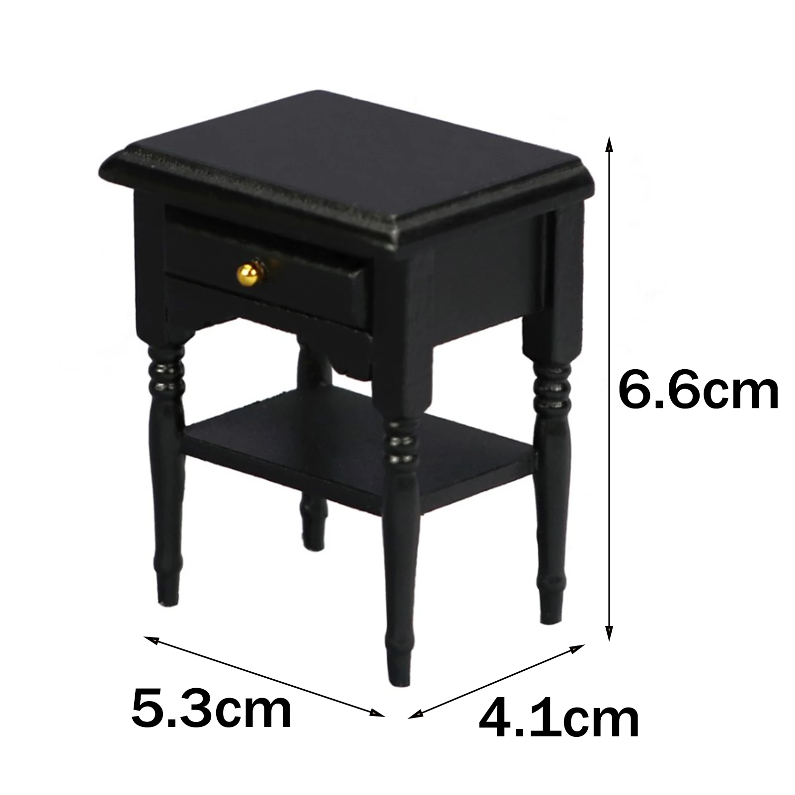 1:12 Dollhouse Wooden Bedside Table, Miniature Birch Nigh Table Nightstand for Room Bedroom Furniture Set Accessory DIY Black