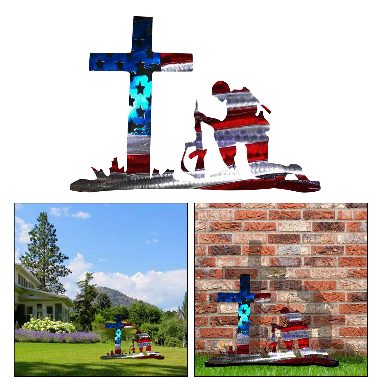 Hand Made Kneeling Soldier Flag Statues for Garden Outdoor Indoor Ornaments