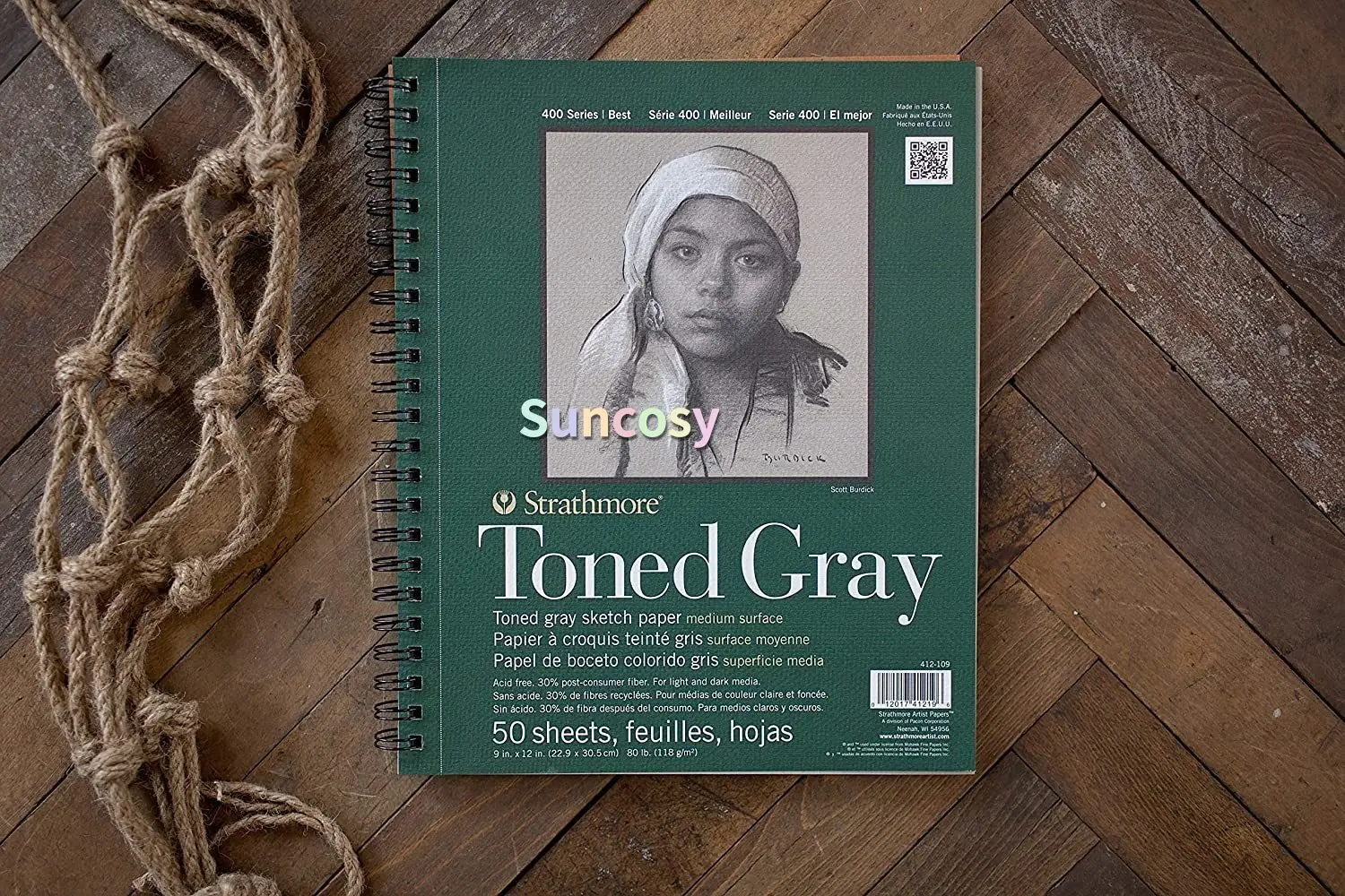 Gray 9 X 12 in 50 Sheets 80 lb Post Consumer Fiber Wire Binding Recycled Toned Sketch Pad 