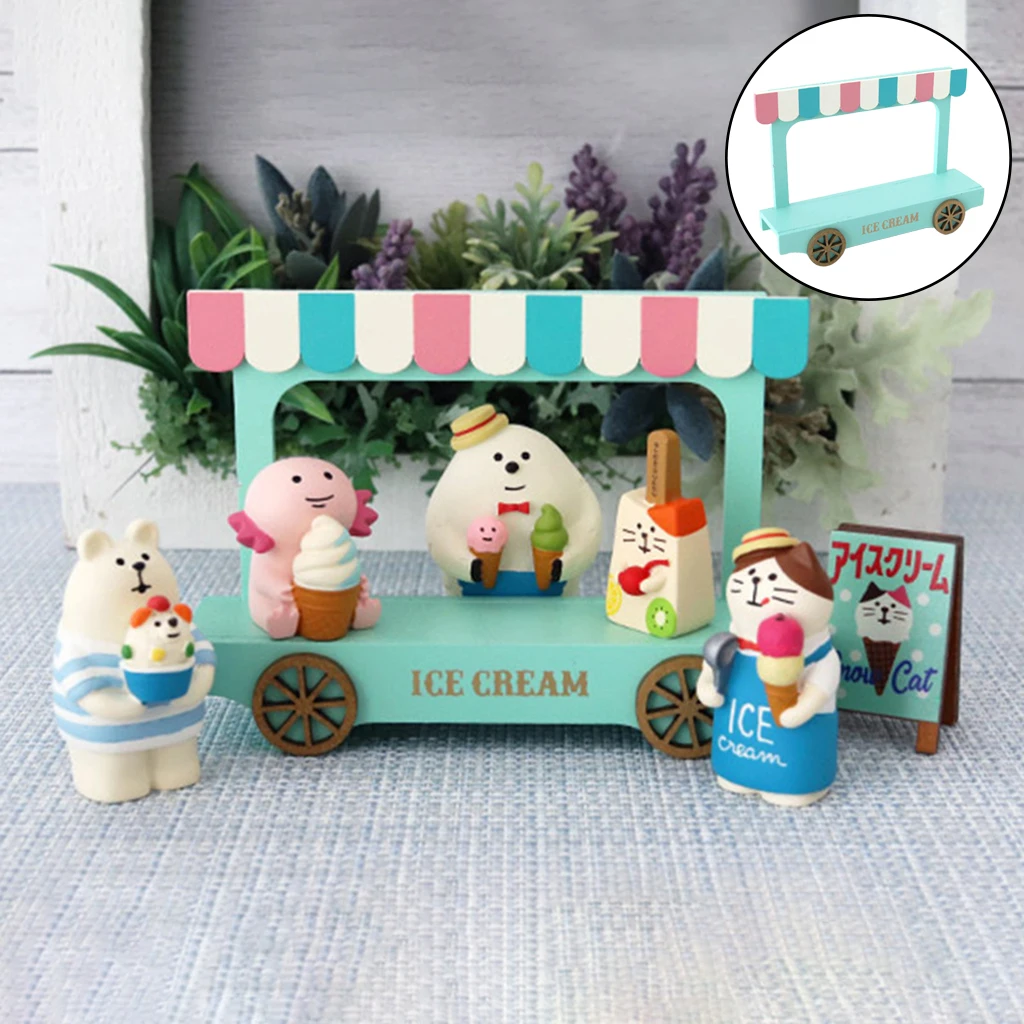Dollhouse Miniature Furniture Hand-painted Wood Ice Cream Van Role Play Toy