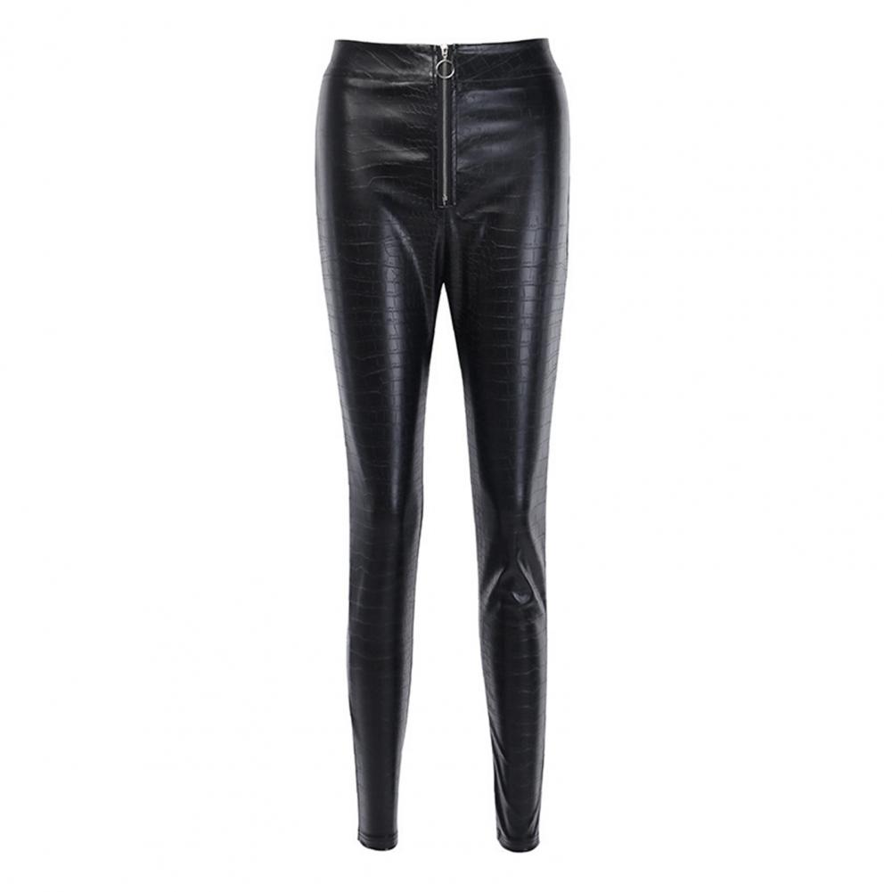 elegante cintura alta do falso calças de couro feminino lápis calças magros escritório senhoras calças casuais magro preto capris