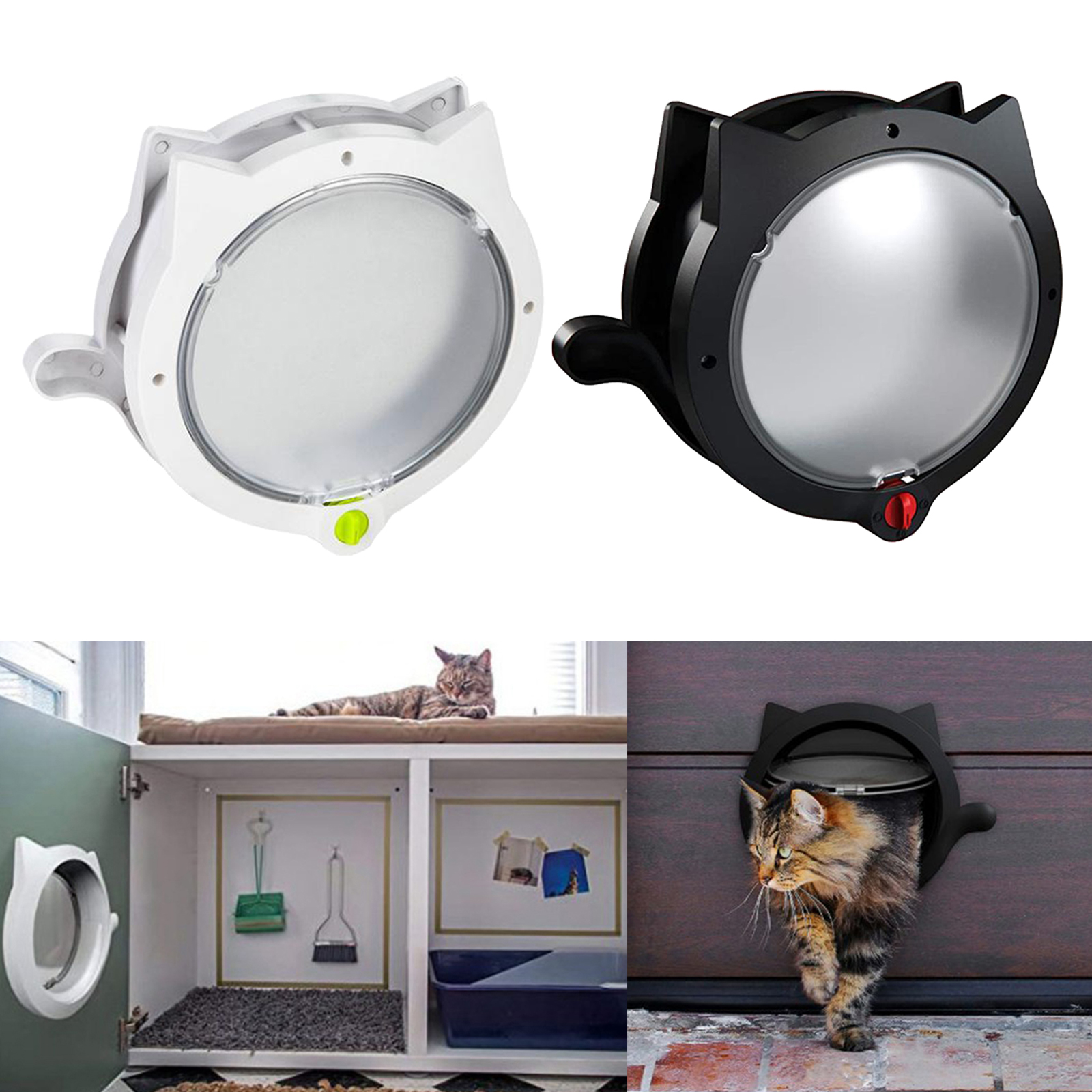 4 Way Lock Cat Flap Door Hidden Litter Box Pet Door for Interior/Exterior Doors