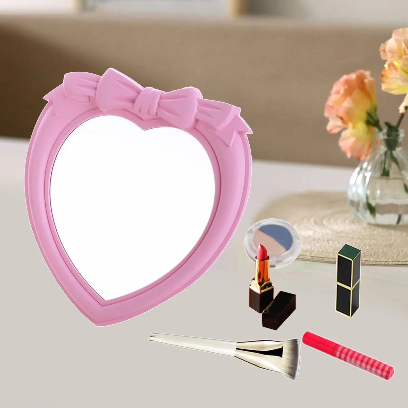 Heart Makeup Mirror Tabletop Vanity Mirror Hanging Mirror with Stand, High-definition