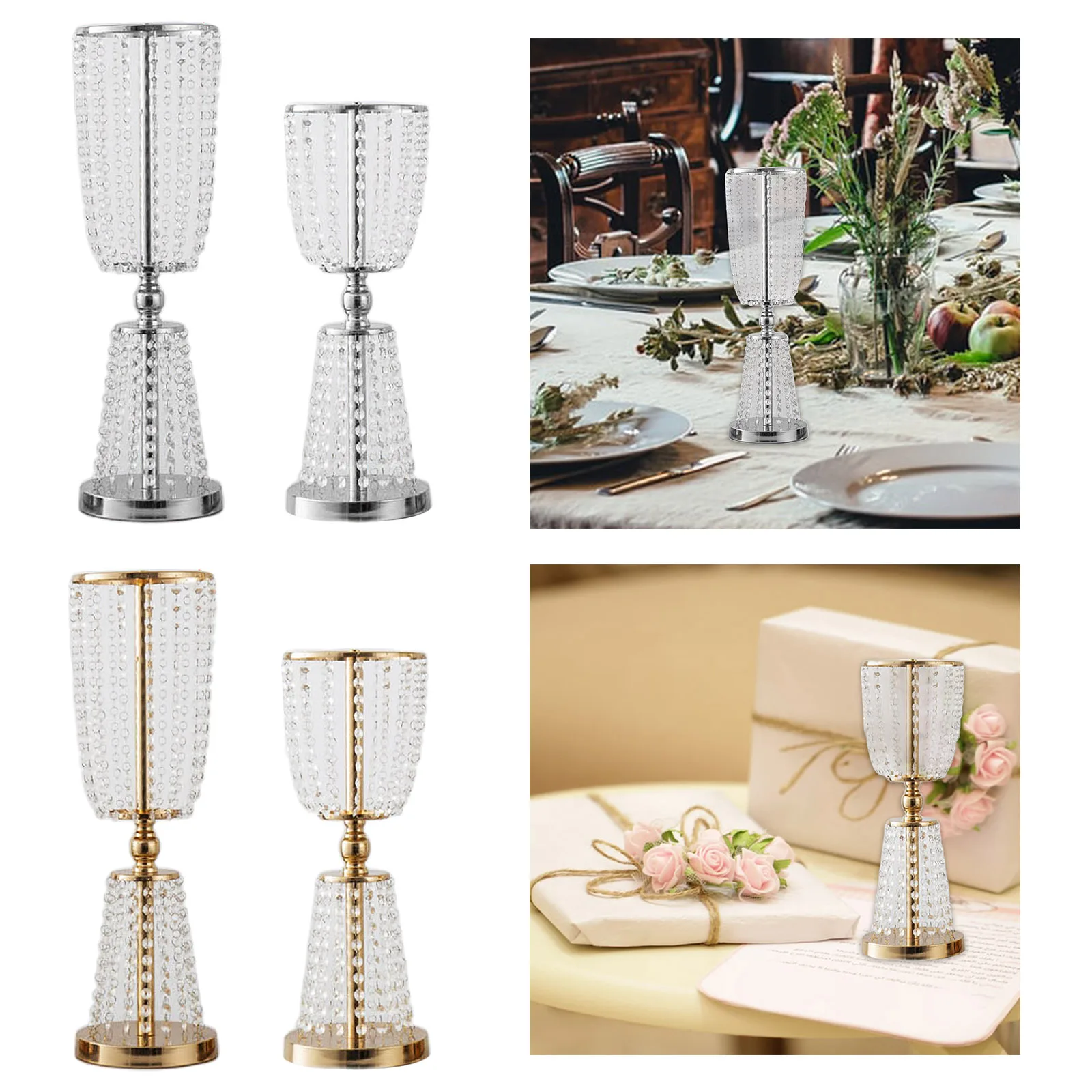 Crystal Metal Pillar Candle Holder Wedding Table Centerpiece Flower Vase