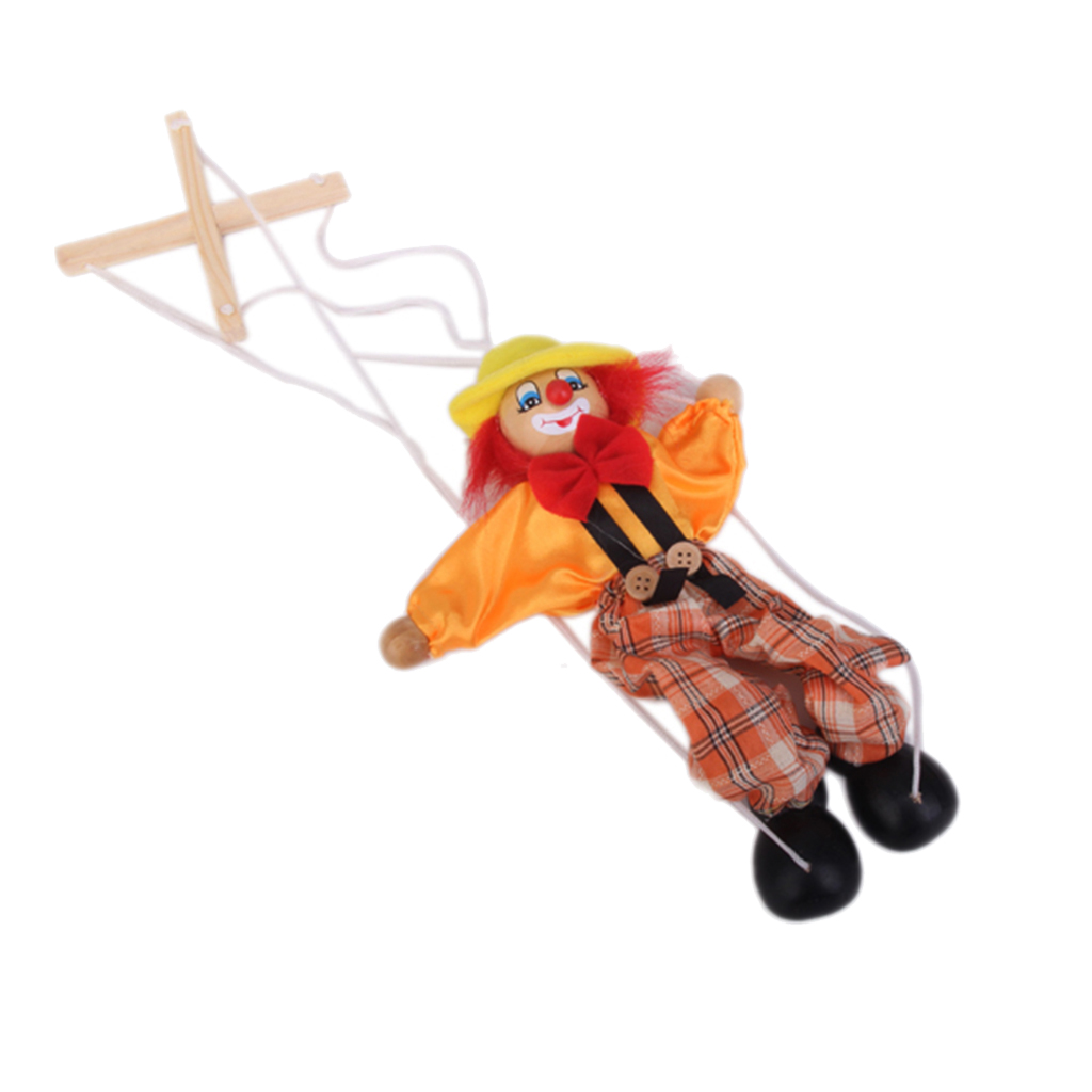Wooden Durable Functional Clown Marionette Kids Children Puppet Toy