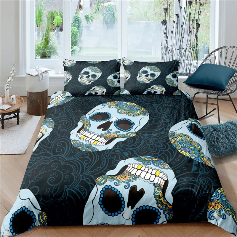 Home Textiles Luxury 3D Sugar Skull Print Duvet Cover Set 2/3 Pcs Pillowcase Girls Bedding Set AU/EU/UK/US Queen and King Size