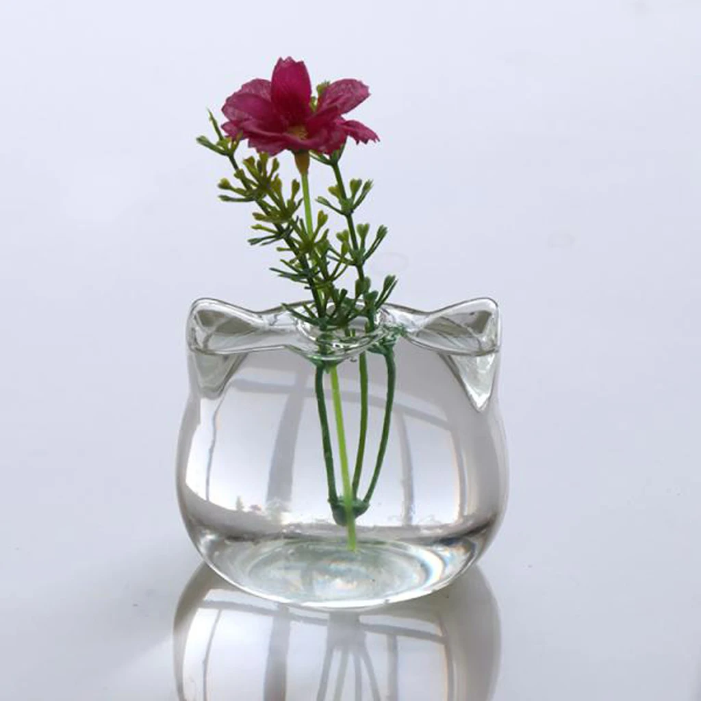 Cute Cat Shaped Transparent Flower Vases Plants Hydroponic Pot Fairy Garden Floral Decor