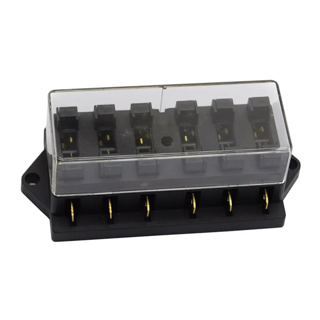 Car 6-Way Blades Circuit Fuse Box Holder 5A/10A/15A/20A Fuses for Yacht RV