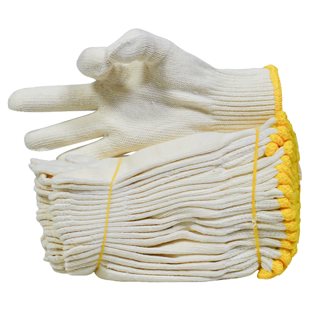 [12 Pairs] Cotton Yarn Knit Protection Grip Work Gloves for Painter Industrial Warehouse Gardening, Men Women, Natural Beige