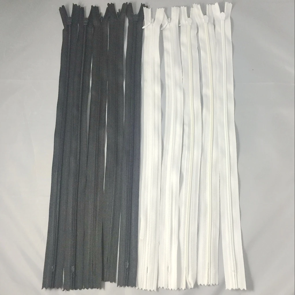 10pcs White Black Invisible Nylon Closed End Zip Zippers for Sewing Tailor Dressmaking 40cm