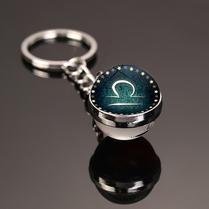 Kreative neue 12 Sternbild Schlüssel ring doppelseitige Glaskugel Schlüssel bund Zubehör Anhänger Schlüssel bund Charms Mode exquisite Geschenk – Detail 28