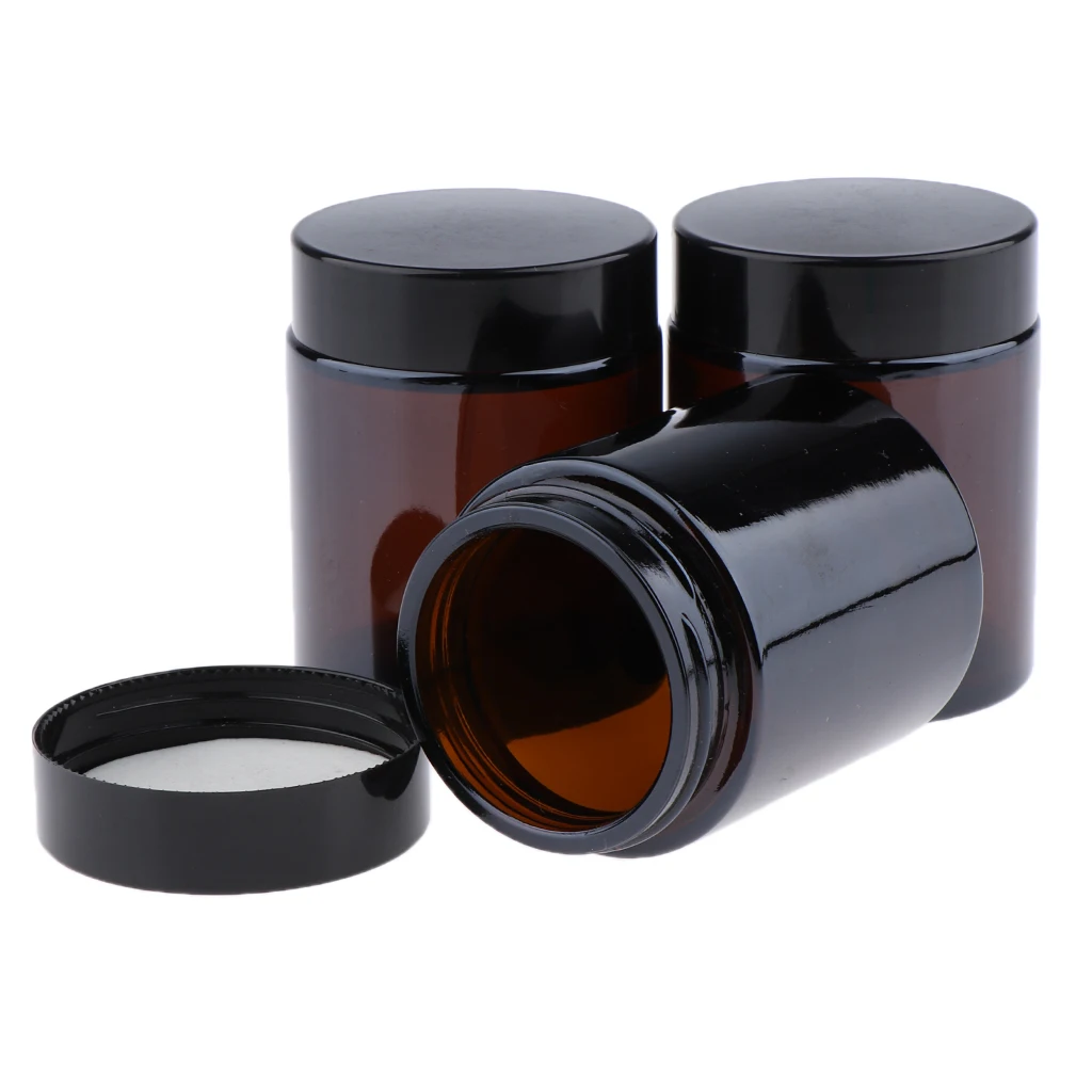 3Pcs 100ml Dark Brown Refillable Glass Cosmetic Containers Jars for Face Cream,